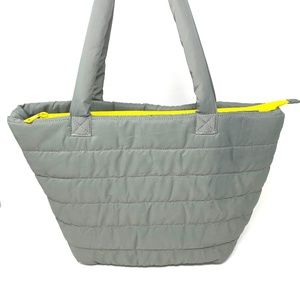 Lord & Taylor Puffer Gray Tote Yellow Zipper